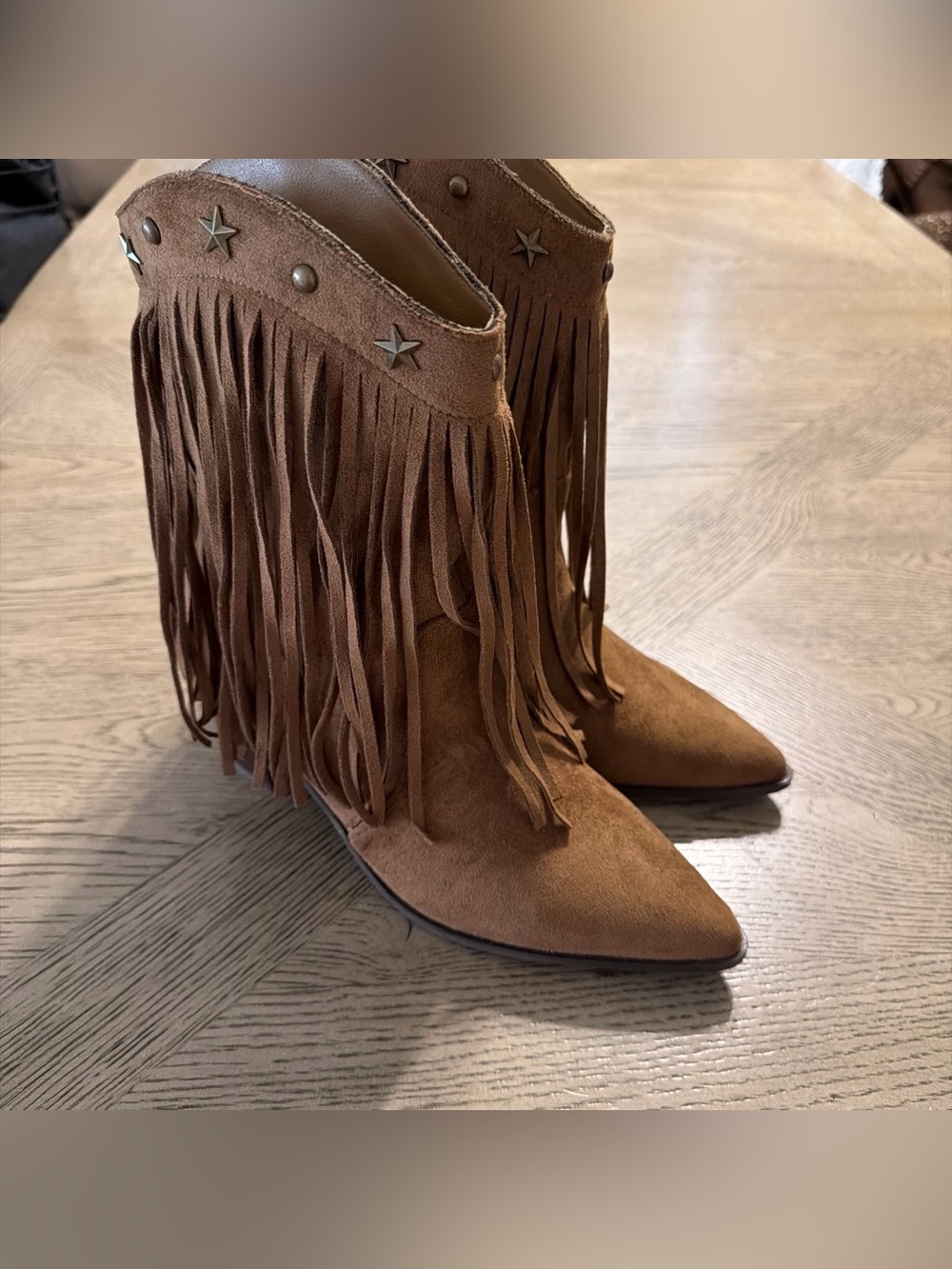 Newbella Women's Western Tassel Fringe Cowboy Cowgirl Boots Calf Brown 9